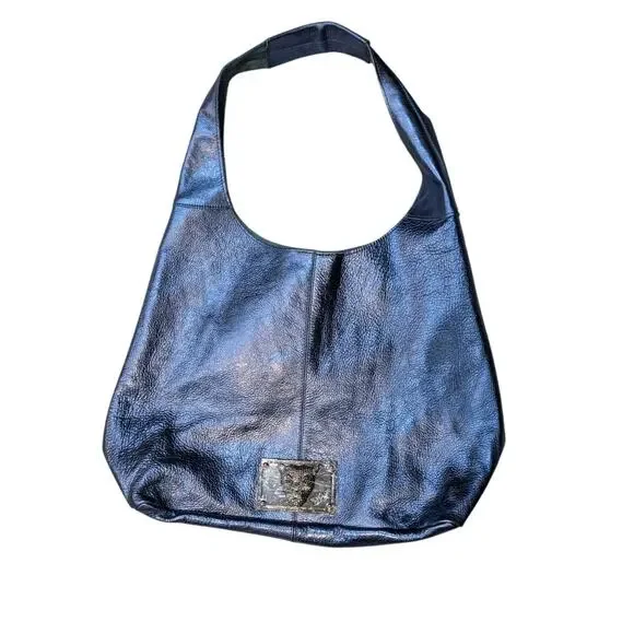 New Sharif Legacy Pearlized Blue Slouchy Leather Hobo with Wristlet - Picture 9 of 10